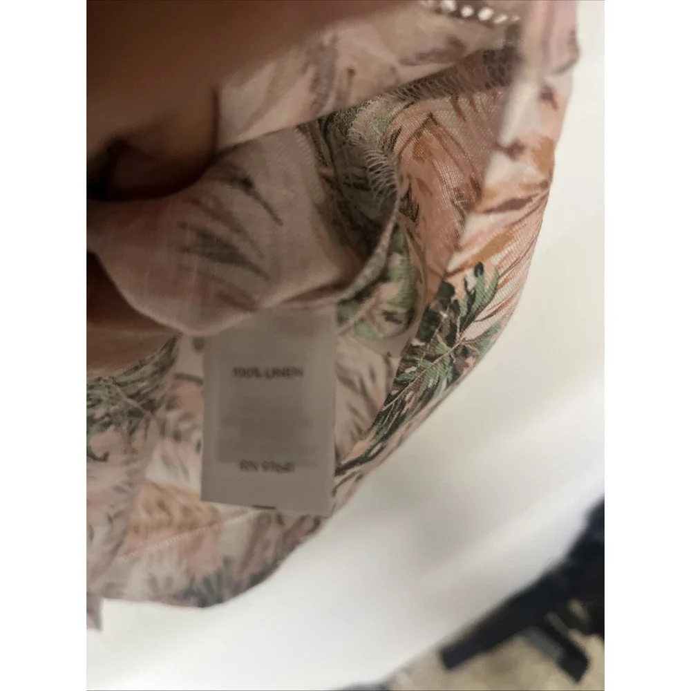 J Jill Love Linen Top Womens M Pink Tropical Palm Print V Neck 100% Linen - Picture 8 of 12
